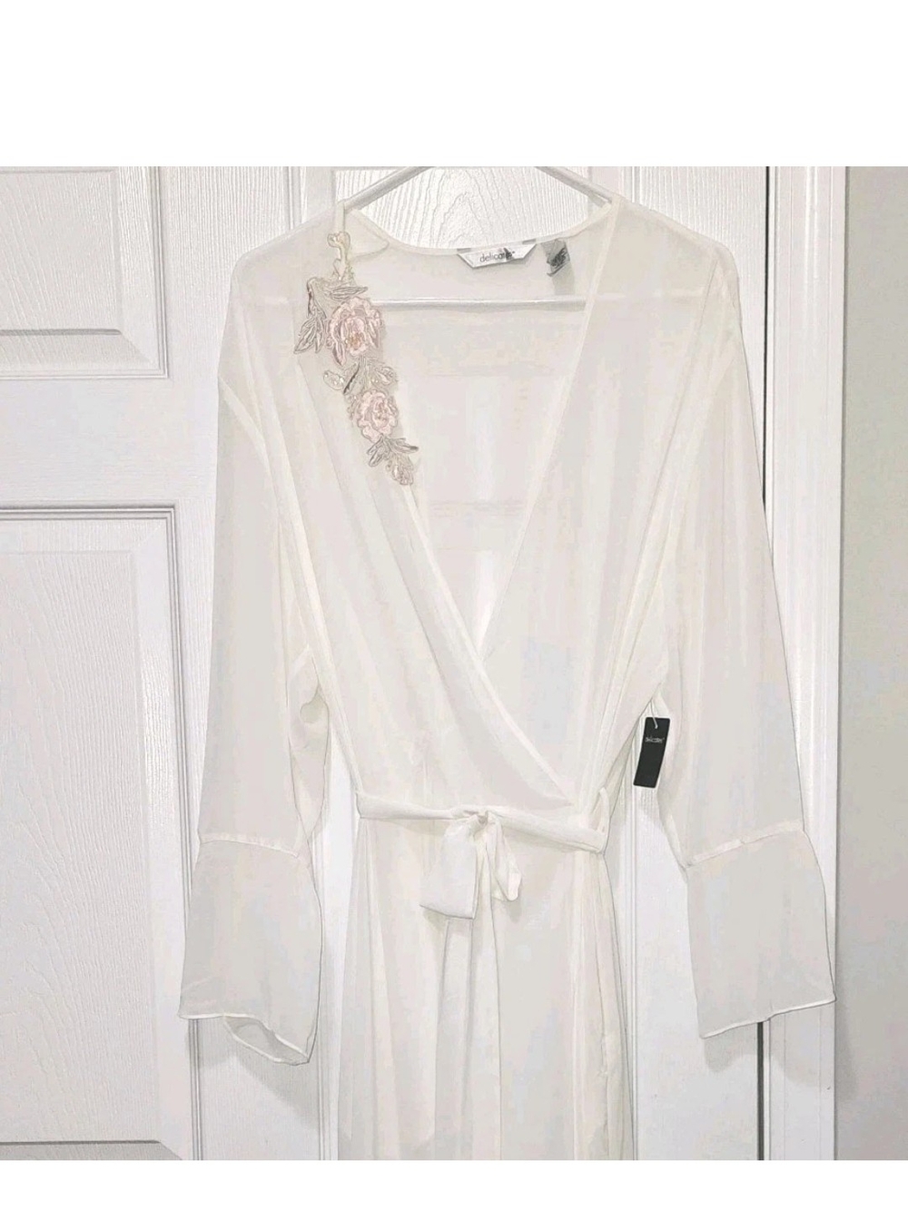 NWT Ivory Sheer Robe Embroidered Wedding Bride Lingerie Sexy Romantic Night Sz L